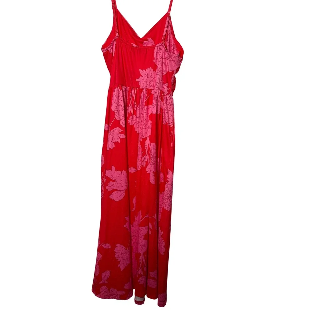 Cupshe Womens Floral Ruched V-Neck Maxi Dress Red Pink Large NWT - Picture 5 of 10